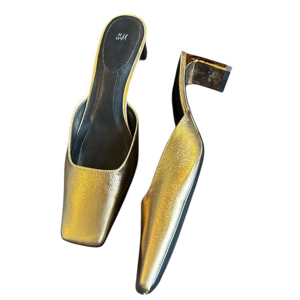 H&M Gold Women's Mules metallic kitten heels slides 39